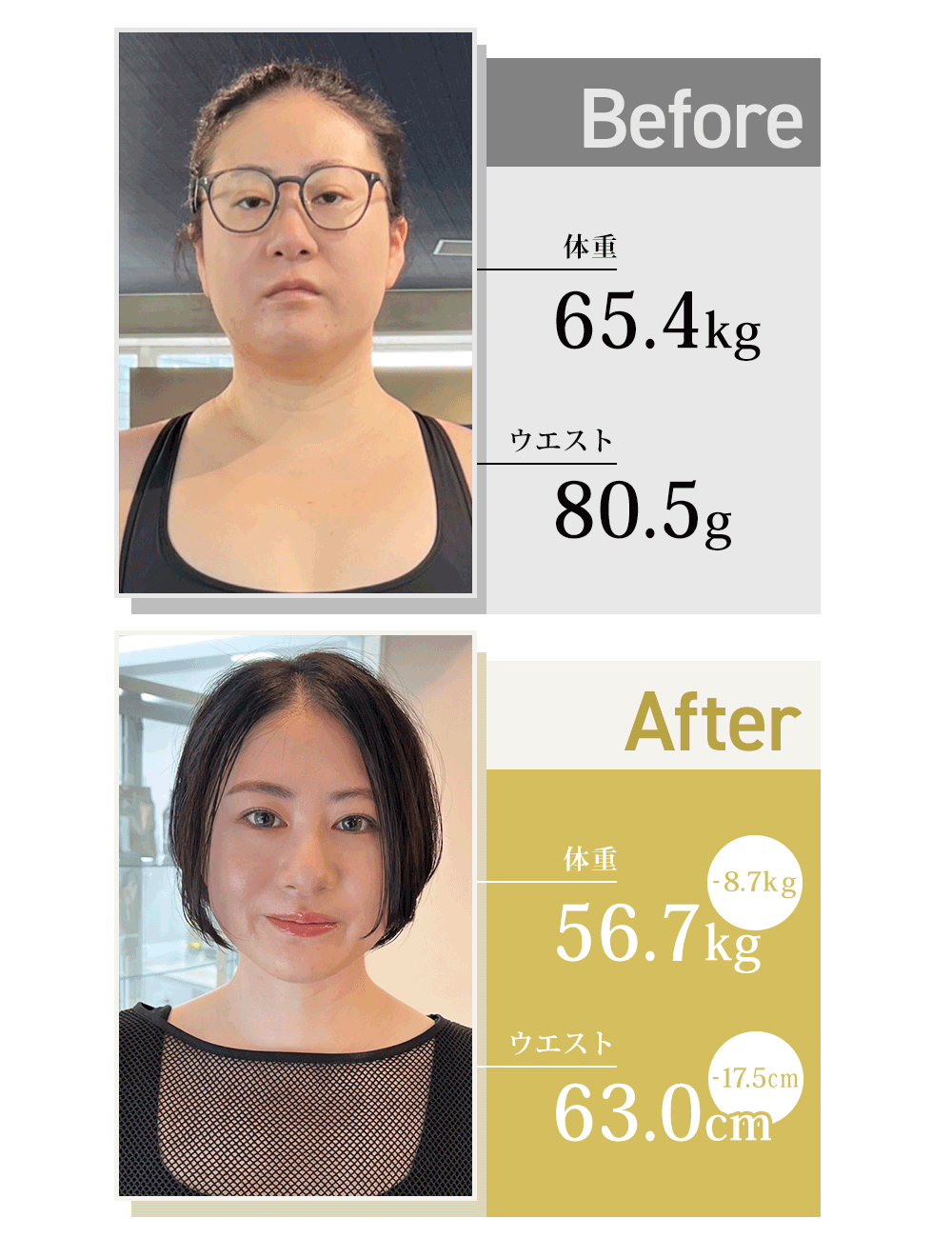 158cm60kg超の女性が-8.7kgのダイエットに成功したビフォーアフター