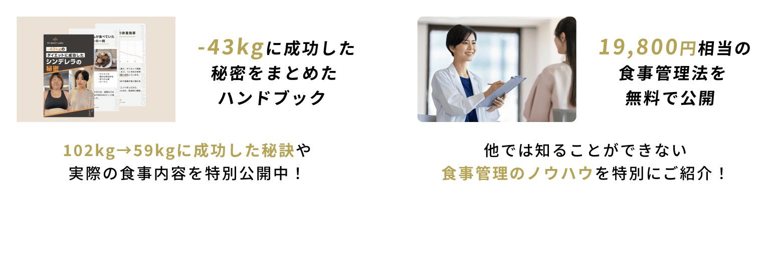 -43kgに成功した秘密をまとめたハンドブック　19,800円相当の食事管理法を無料で公開